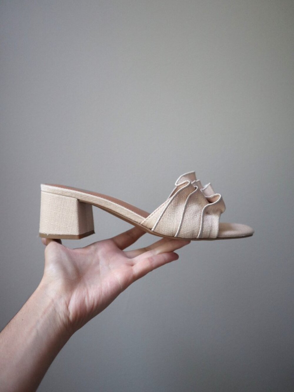 Ruffled Sandal Heels with Square Toe and Block Heel